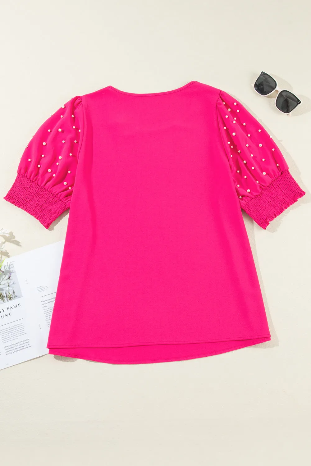 Plus Size Pearl Detail Round Neck Short Sleeve Blouse sold by Charming Charlie product image thumbnail 5