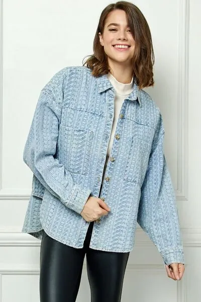 Veveret Button Up Dropped Shoulder Denim Top sold by Charming Charlie