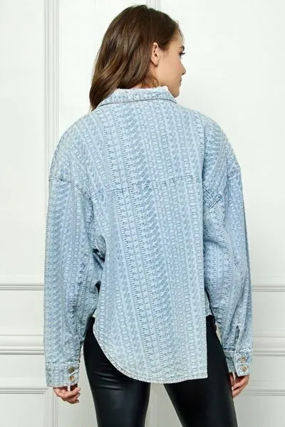 Veveret Button Up Dropped Shoulder Denim Top sold by Charming Charlie product image thumbnail 2