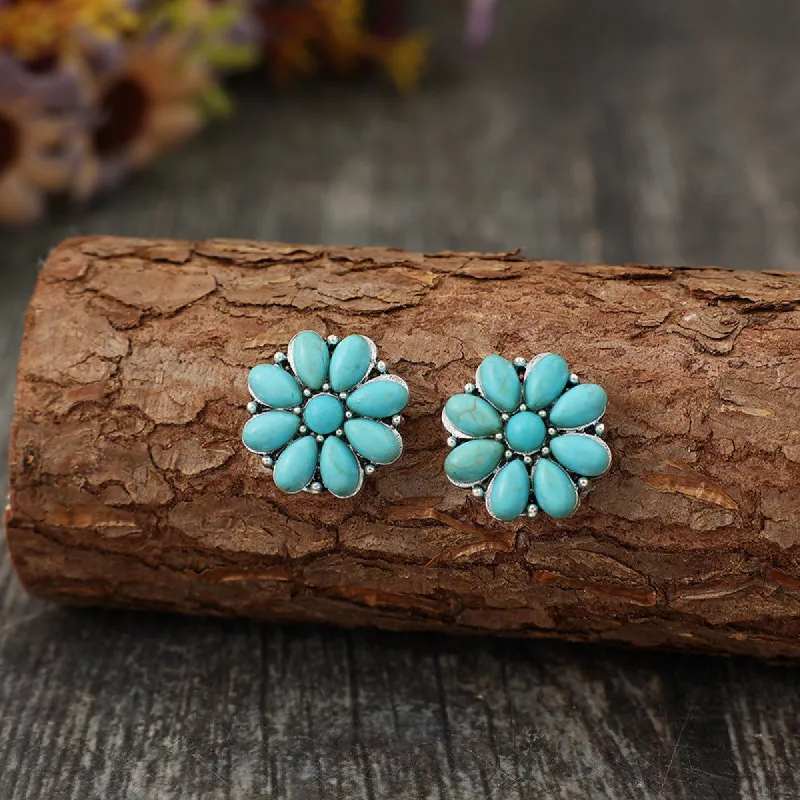 Alloy Turquoise Flower Stud Earrings sold by Charming Charlie