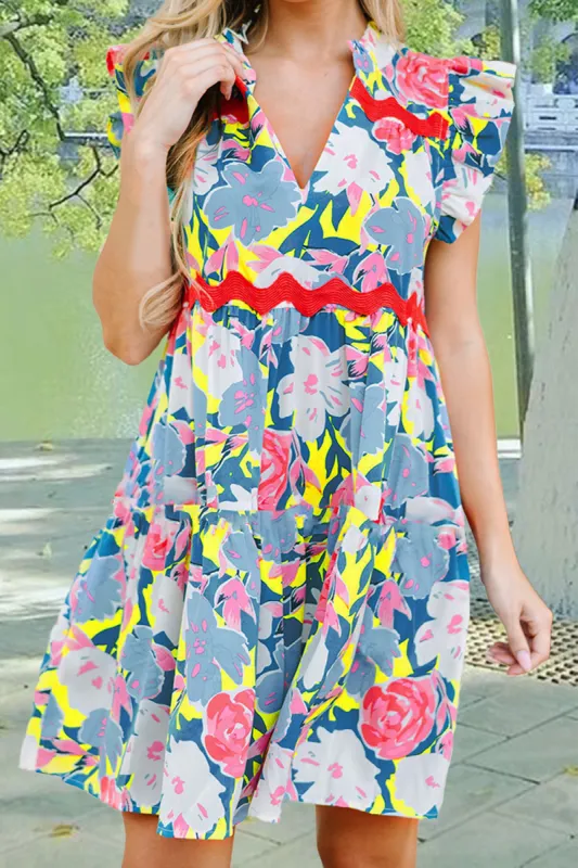 Ruffled Printed Cap Sleeve Mini Dress sold by Charming Charlie