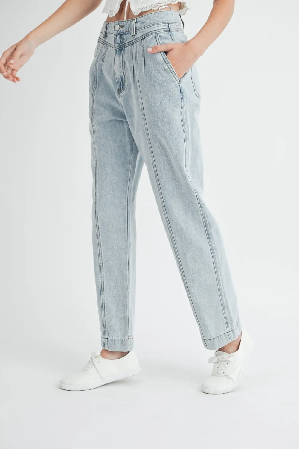 MABLE Pleated Front Detail Straight Jeans sold by Charming Charlie