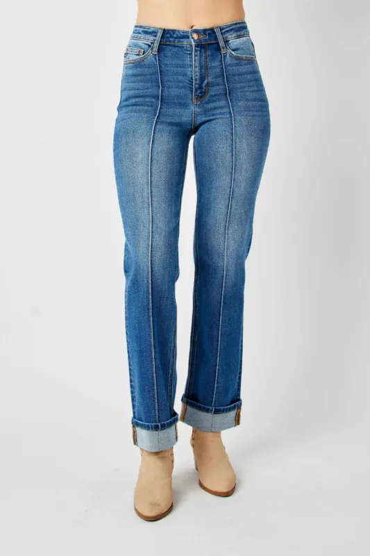 Judy Blue Full Size High Waist Front Seam Detail Straight Jeans sold by Charming Charlie