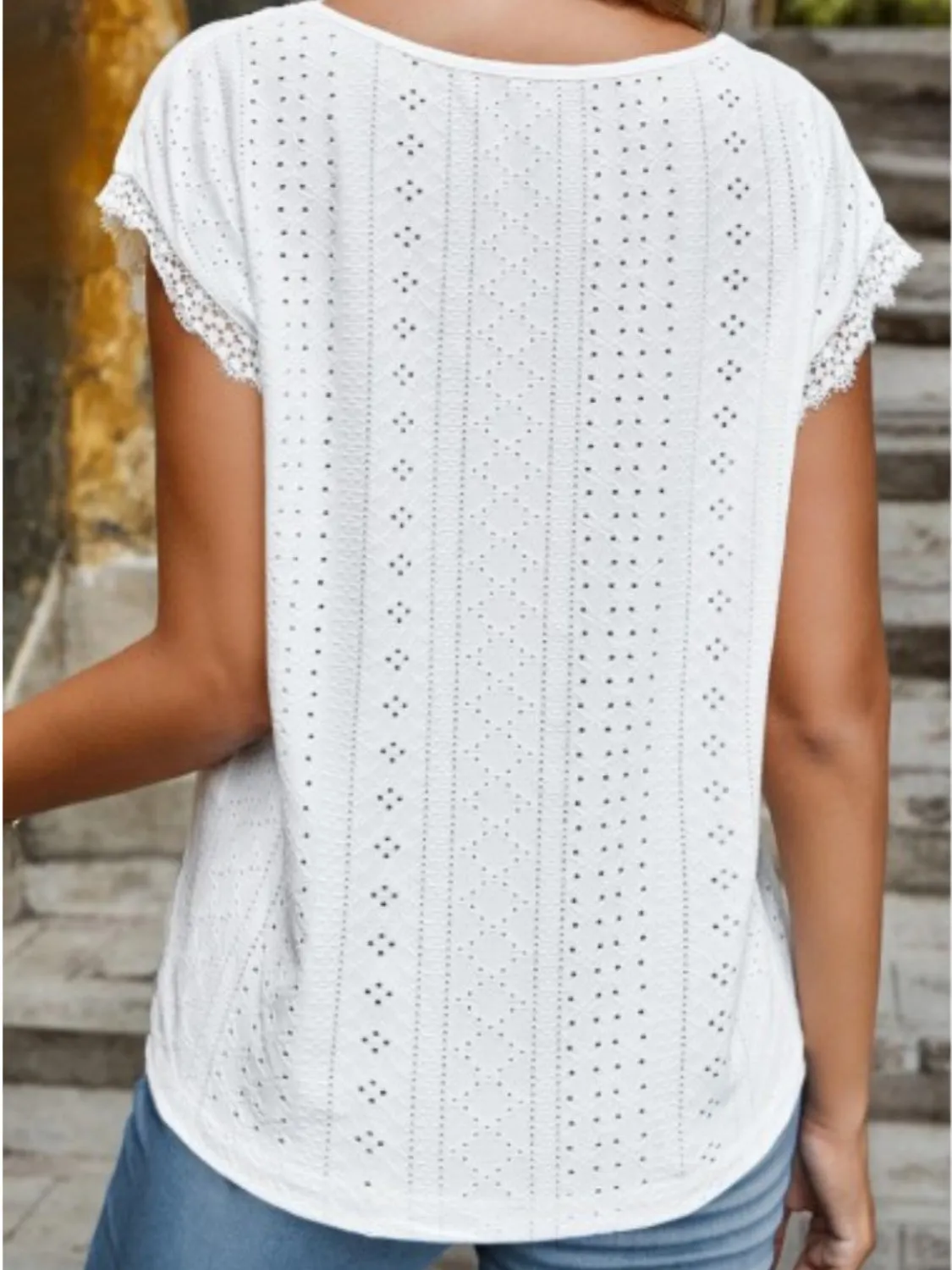 Eyelet V-Neck Cap Sleeve Blouse sold by Charming Charlie product image thumbnail 2