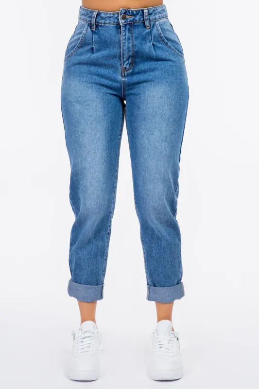 American Bazi High Waist Pleated Waist Mom Jeans sold by Charming Charlie