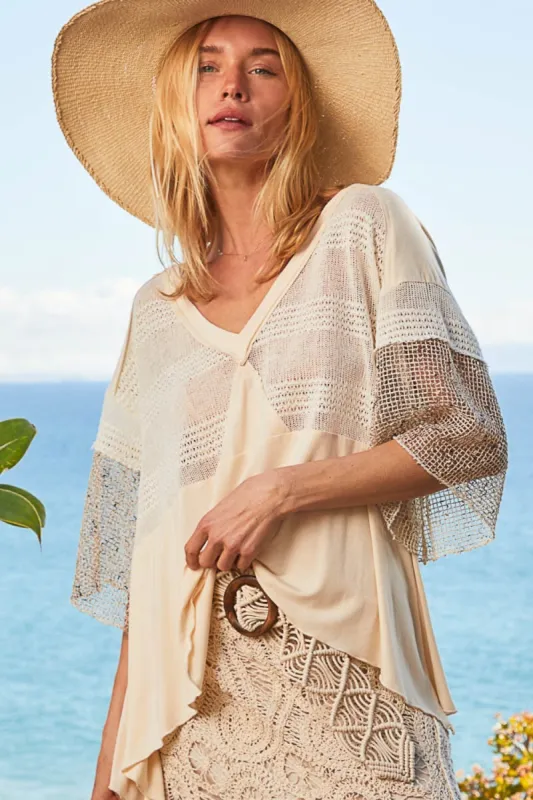 POL V-Neck Crochet Patch Knit Top sold by Charming Charlie