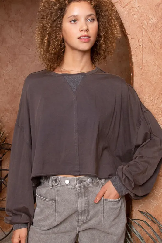 POL Cropped Long Sleeve Top sold by Charming Charlie