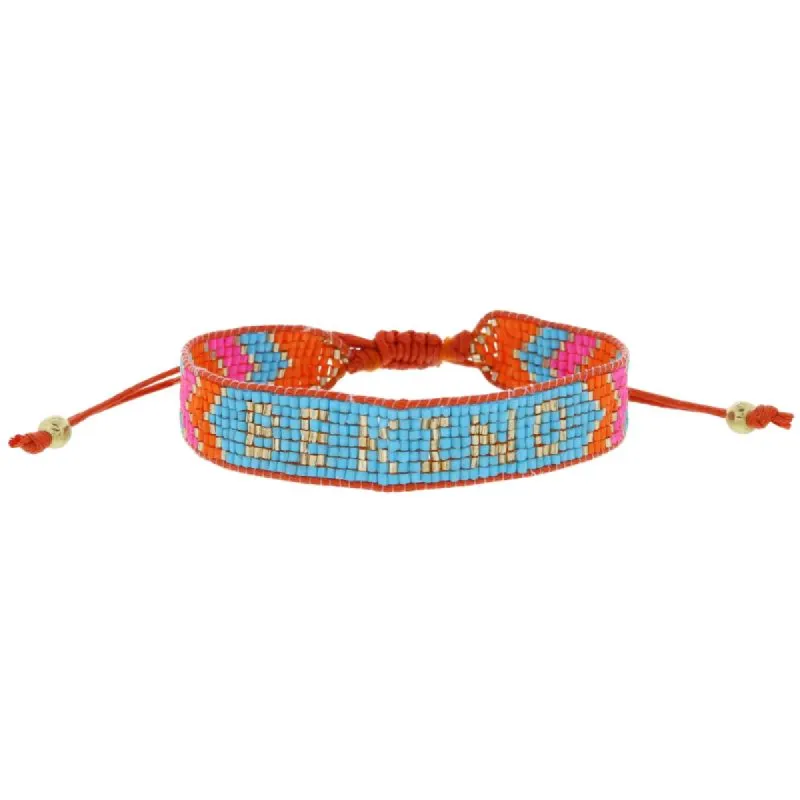 Bright Blue, Orange, Hot Pink, Gold with "BE KIND" Woven Beaded Band Bracelet, .5" Wide sold by Charming Charlie
