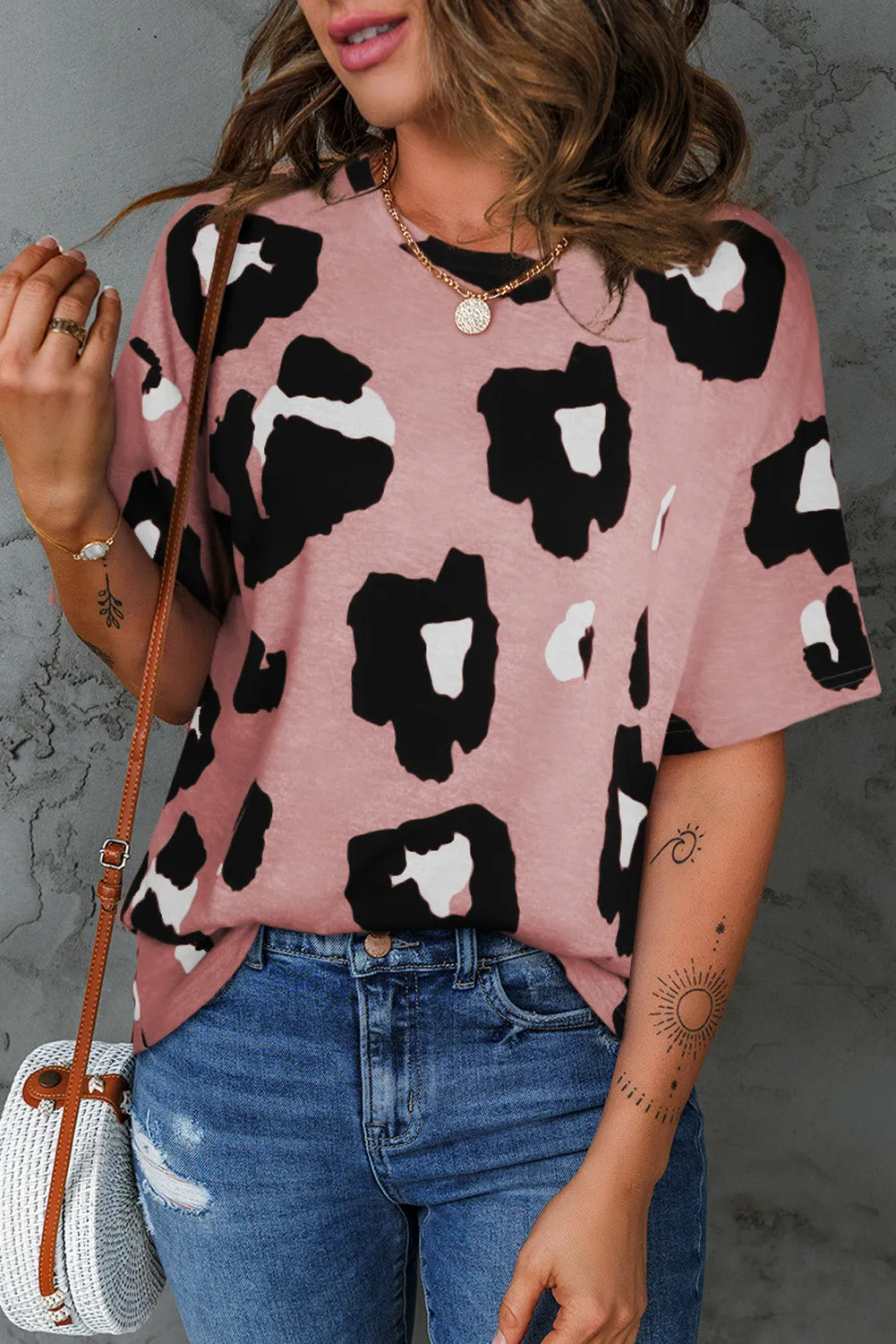 Leopard Round Neck Half Sleeve T-Shirt sold by Charming Charlie