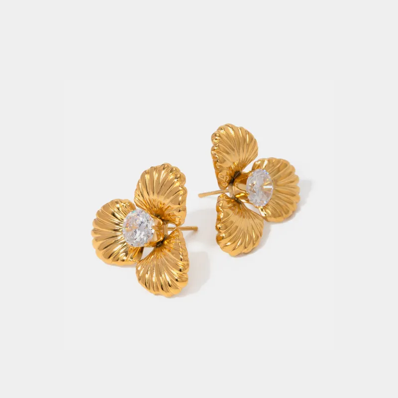 Stainless Steel Zircon Flower Shape Earrings sold by Charming Charlie
