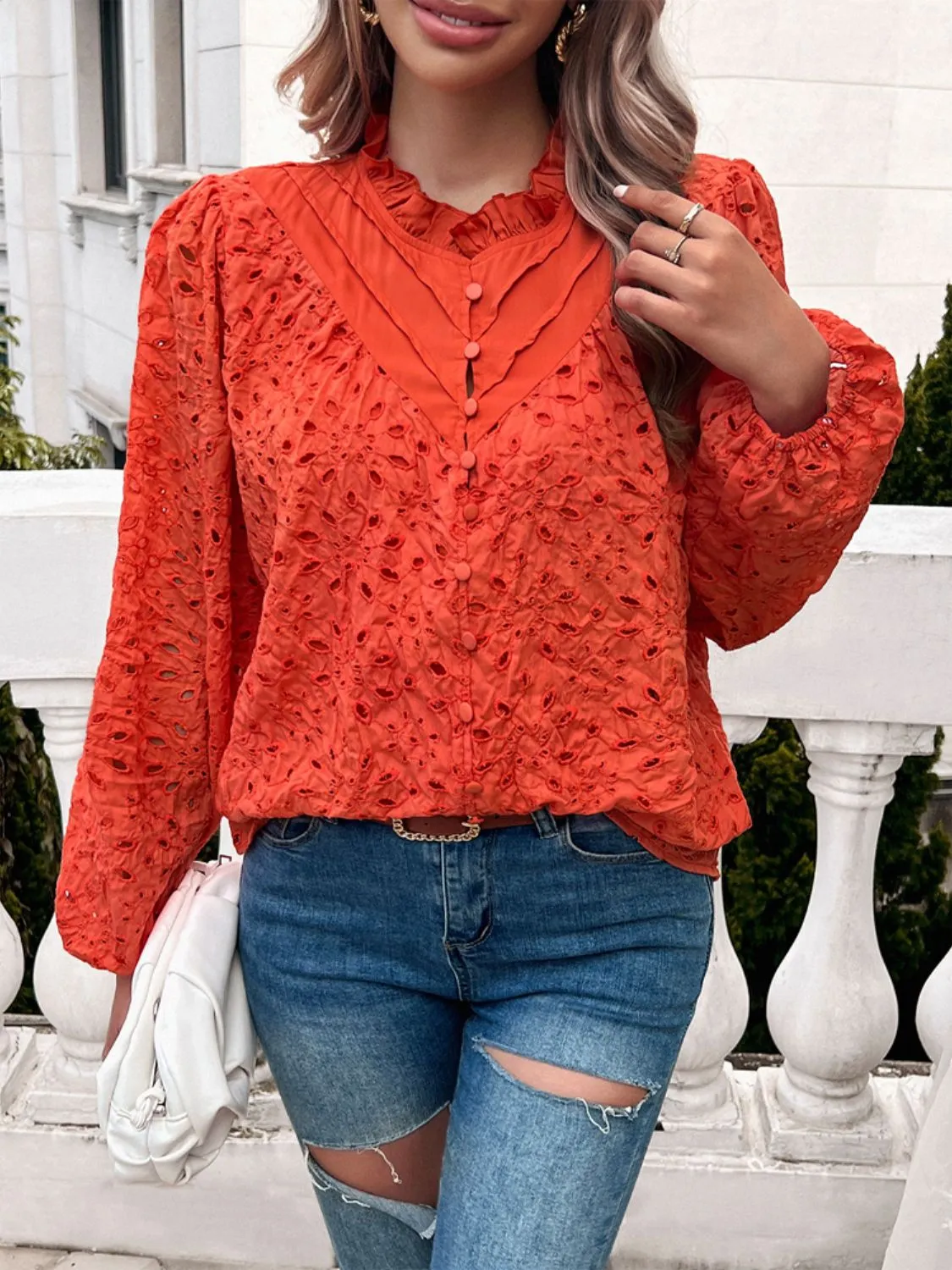 Frill Round Neck Long Sleeve Shirt sold by Charming Charlie product image thumbnail 3
