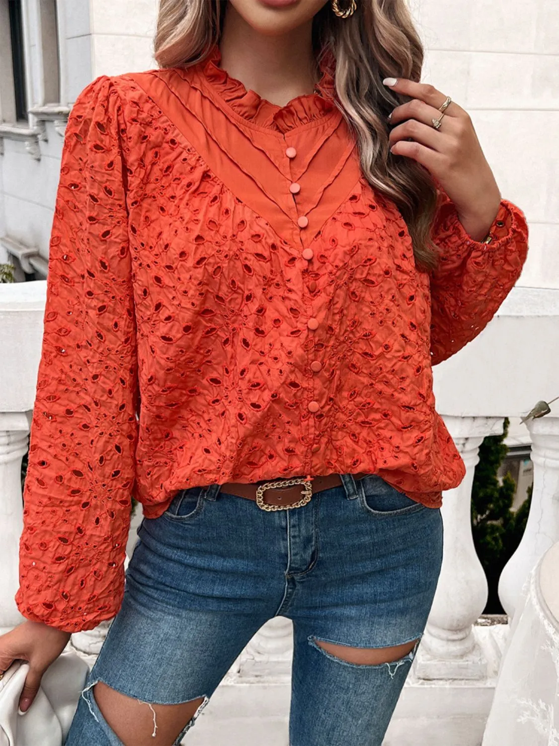Frill Round Neck Long Sleeve Shirt sold by Charming Charlie product image thumbnail 4