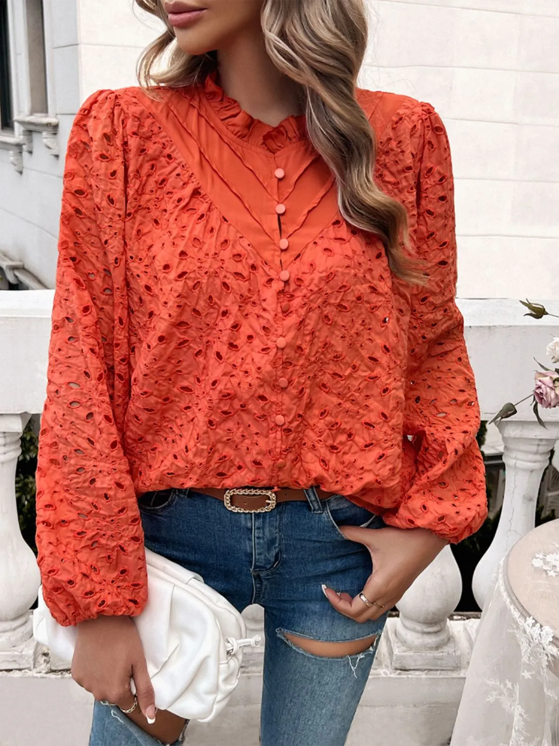 Frill Round Neck Long Sleeve Shirt sold by Charming Charlie