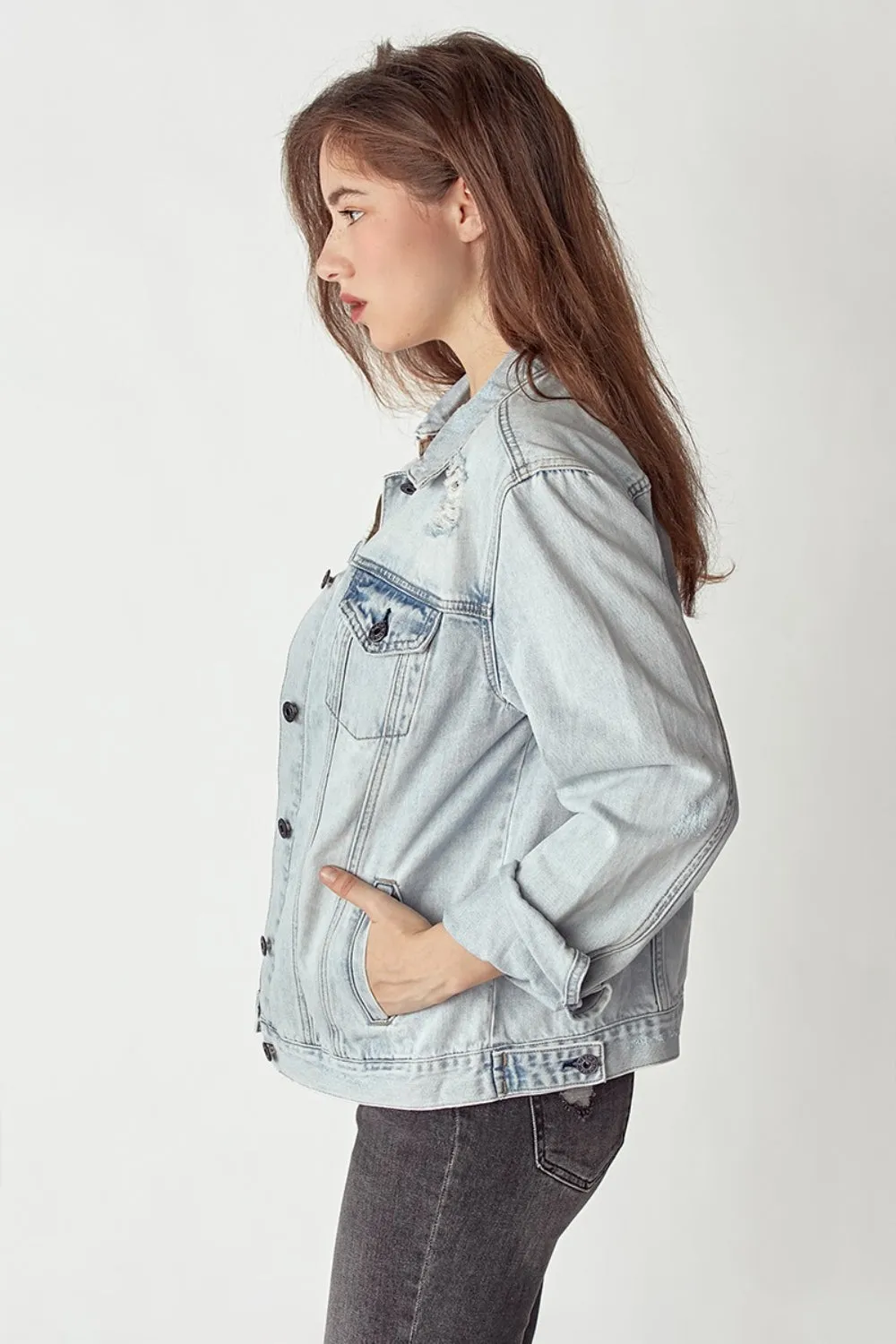 RISEN Distressed Button Up Jacket sold by Charming Charlie product image thumbnail 3