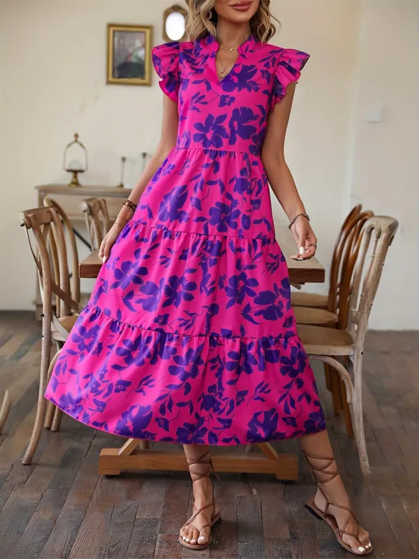 Ruffled Printed Cap Sleeve Midi Dress sold by Charming Charlie