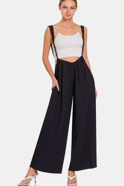 Zenana Tie Back Suspender Jumpsuit with Pockets sold by Charming Charlie