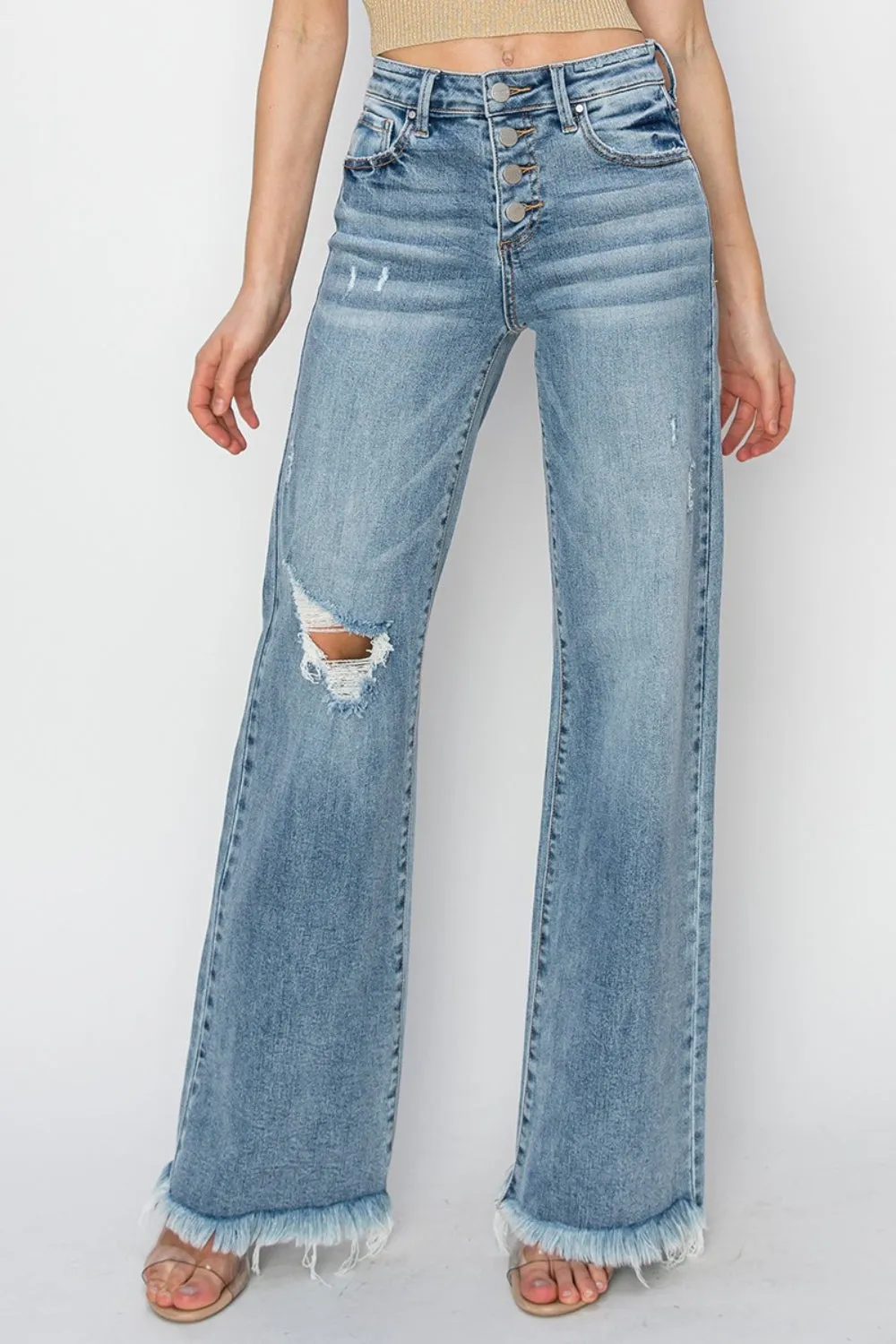 RISEN Mid Rise Button Fly Wide Leg Jeans sold by Charming Charlie product image thumbnail 4