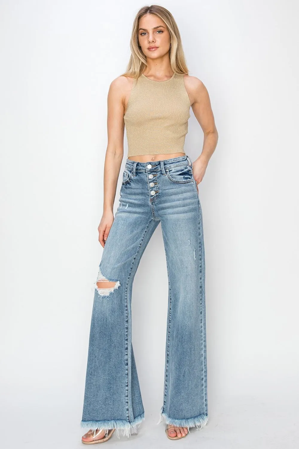 RISEN Mid Rise Button Fly Wide Leg Jeans sold by Charming Charlie product image thumbnail 5