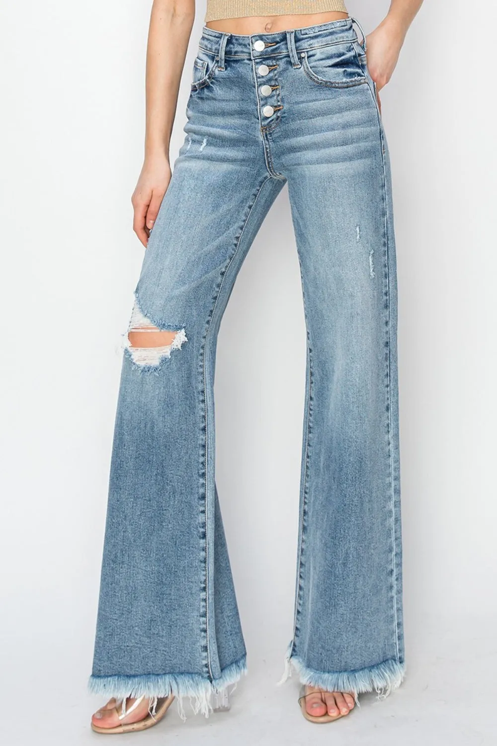 RISEN Mid Rise Button Fly Wide Leg Jeans sold by Charming Charlie