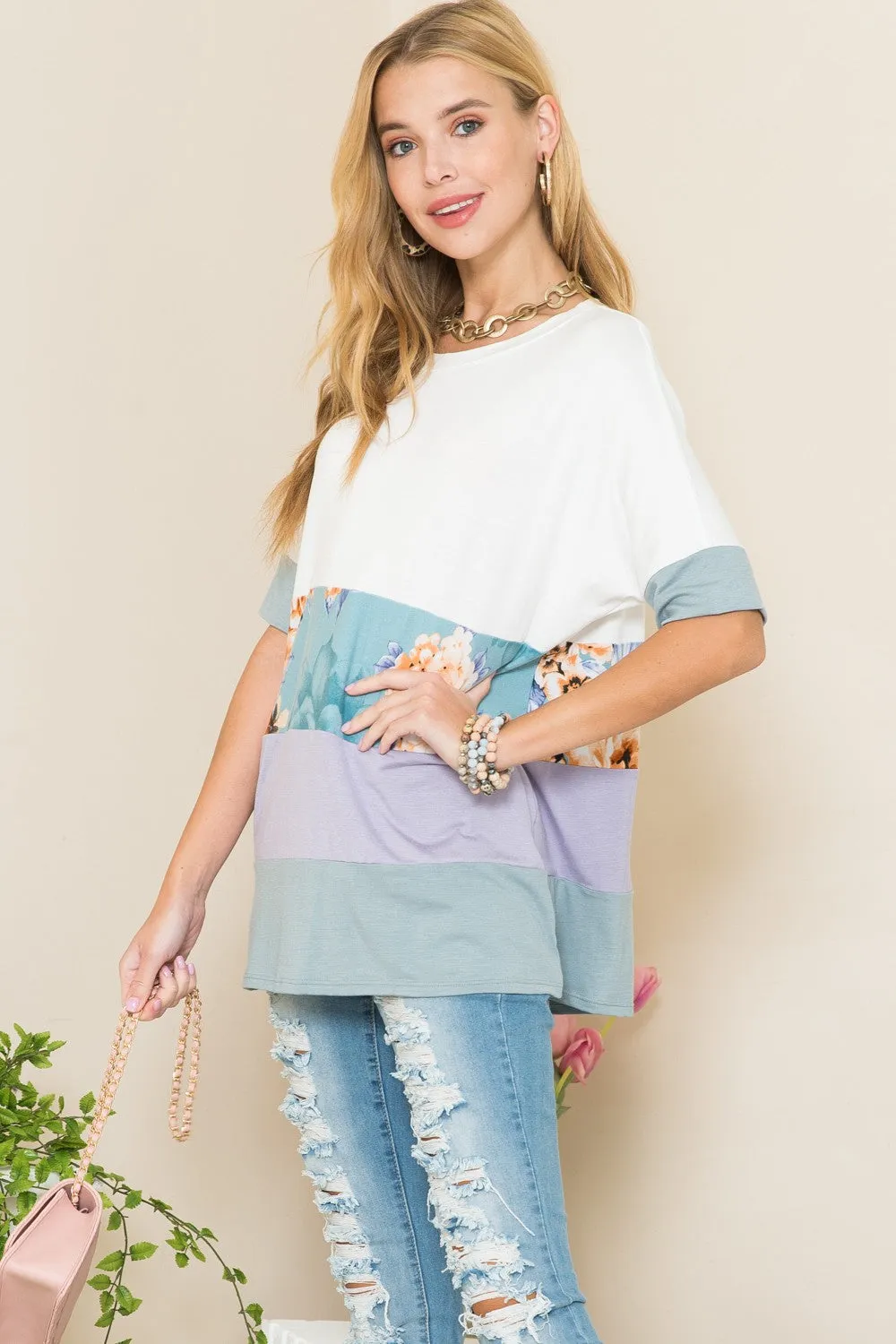 Celeste Full Size Contrast Color Block Round Neck T-Shirt sold by Charming Charlie product image thumbnail 4