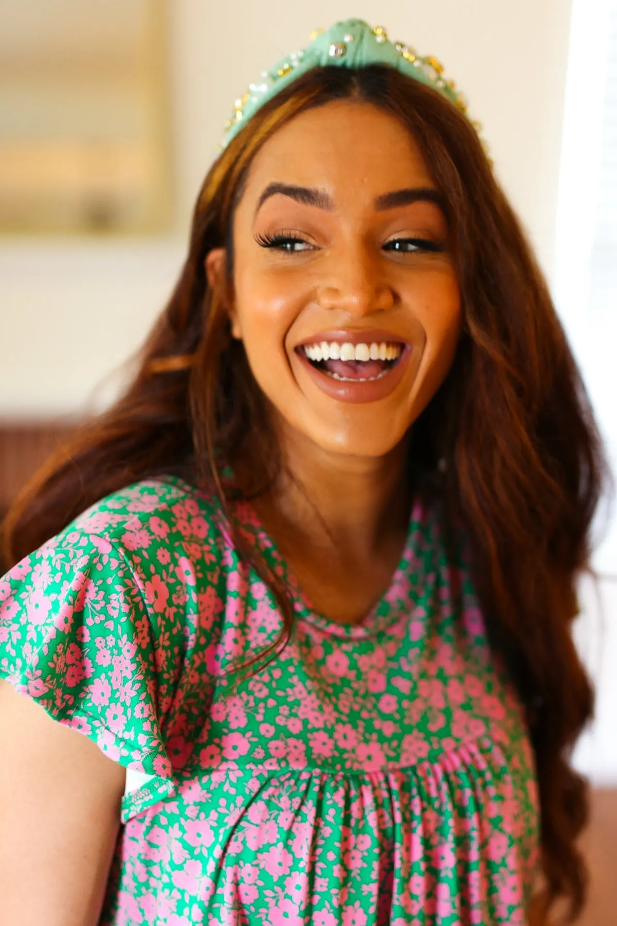 Mint Heart Pearl & Jewel Knot Knit Headband sold by Charming Charlie product image thumbnail 5