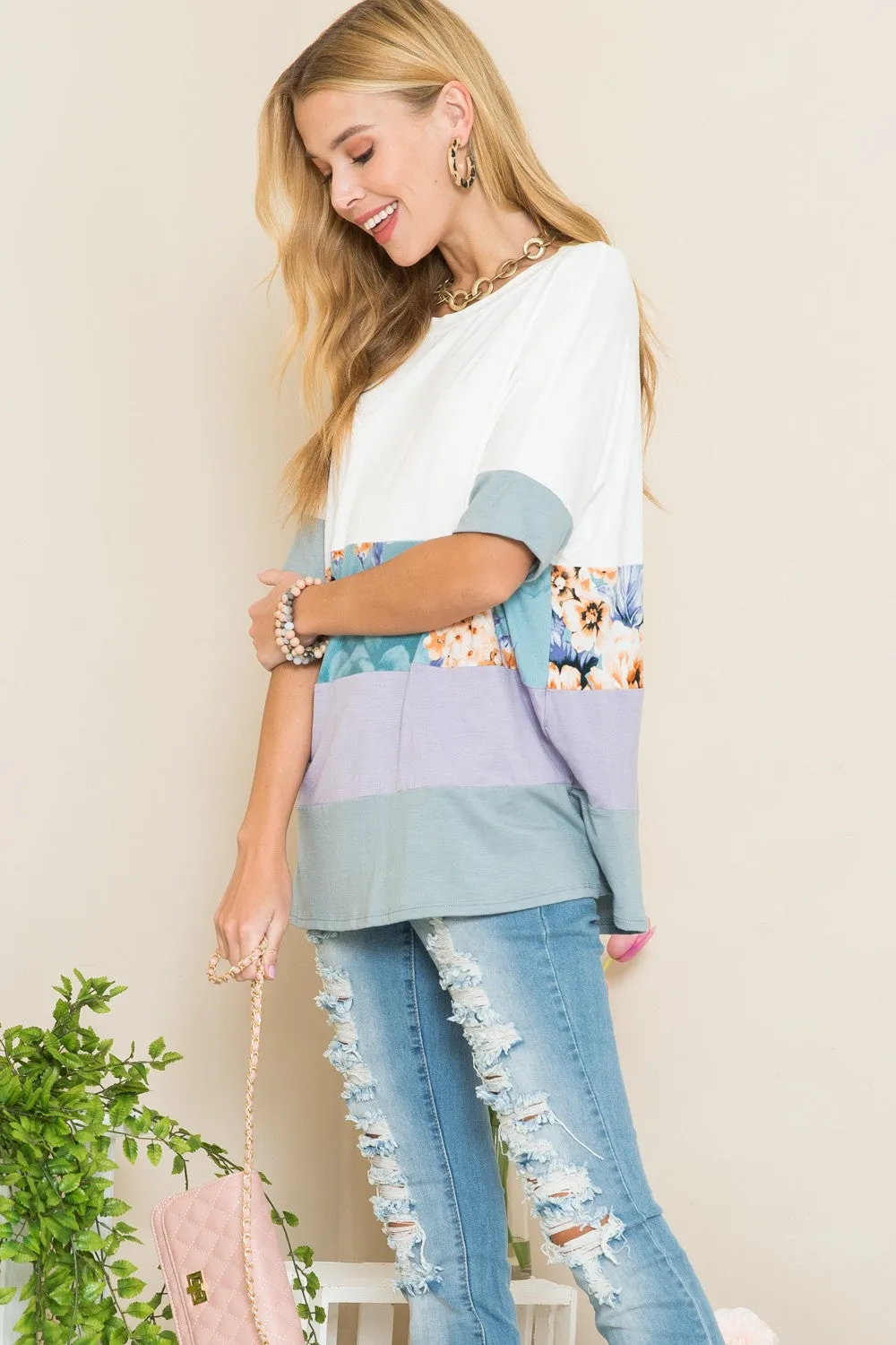 Celeste Full Size Contrast Color Block Round Neck T-Shirt sold by Charming Charlie product image thumbnail 3