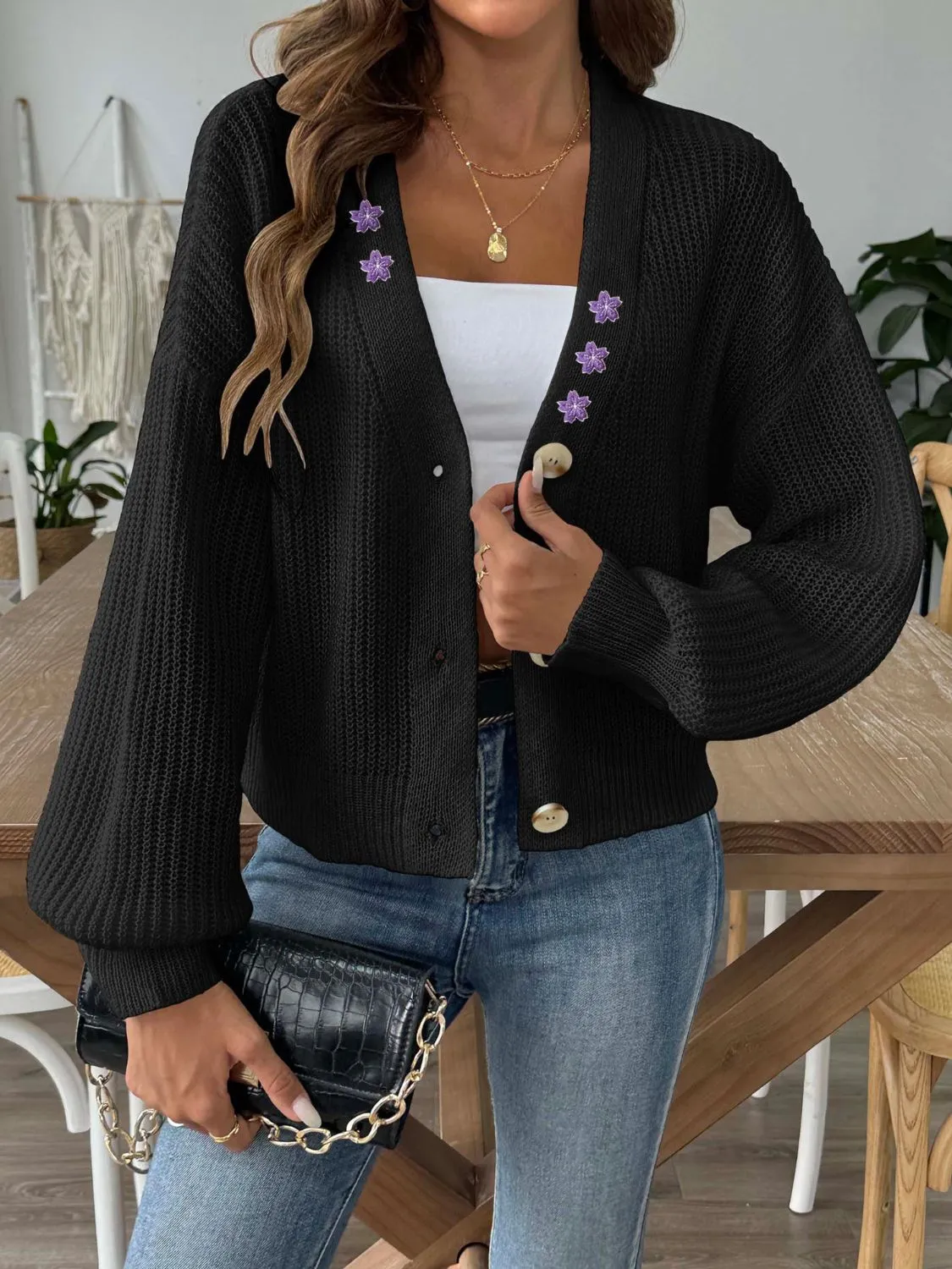 V-Neck Button Up Long Sleeve Cardigan sold by Charming Charlie product image thumbnail 5