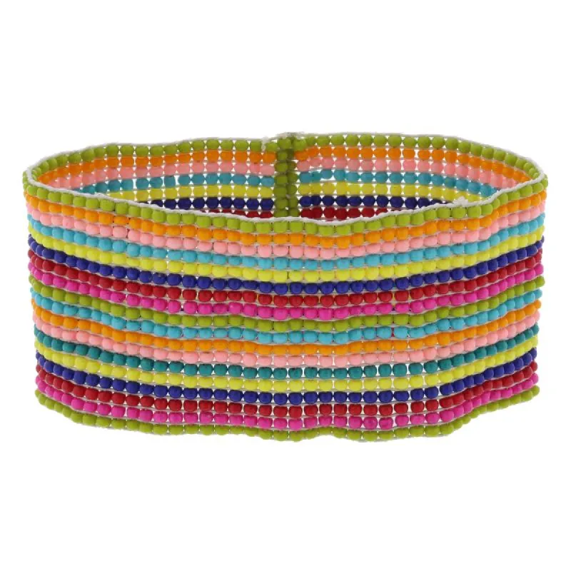 Horizontal Multi Rainbow Beaded Stretch Band Bracelet, 1.25" Wide sold by Charming Charlie