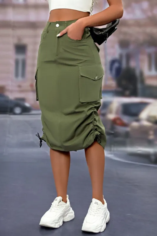 Drawstring Slit Skirt with Pockets sold by Charming Charlie