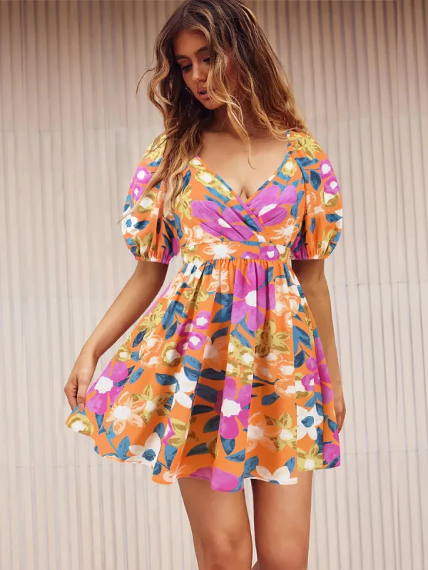 Printed Surplice Short Sleeve Dress sold by Charming Charlie
