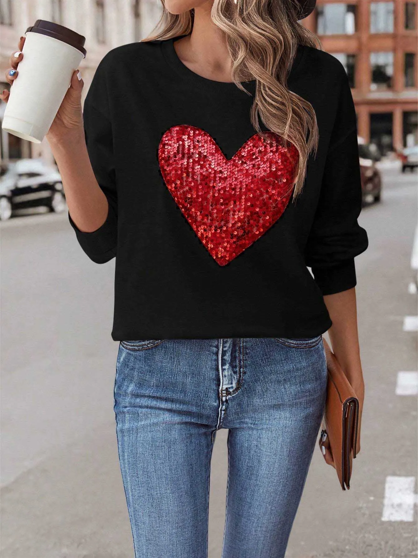Sequin Heart Dropped Shoulder Sweatshirt sold by Charming Charlie product image thumbnail 3