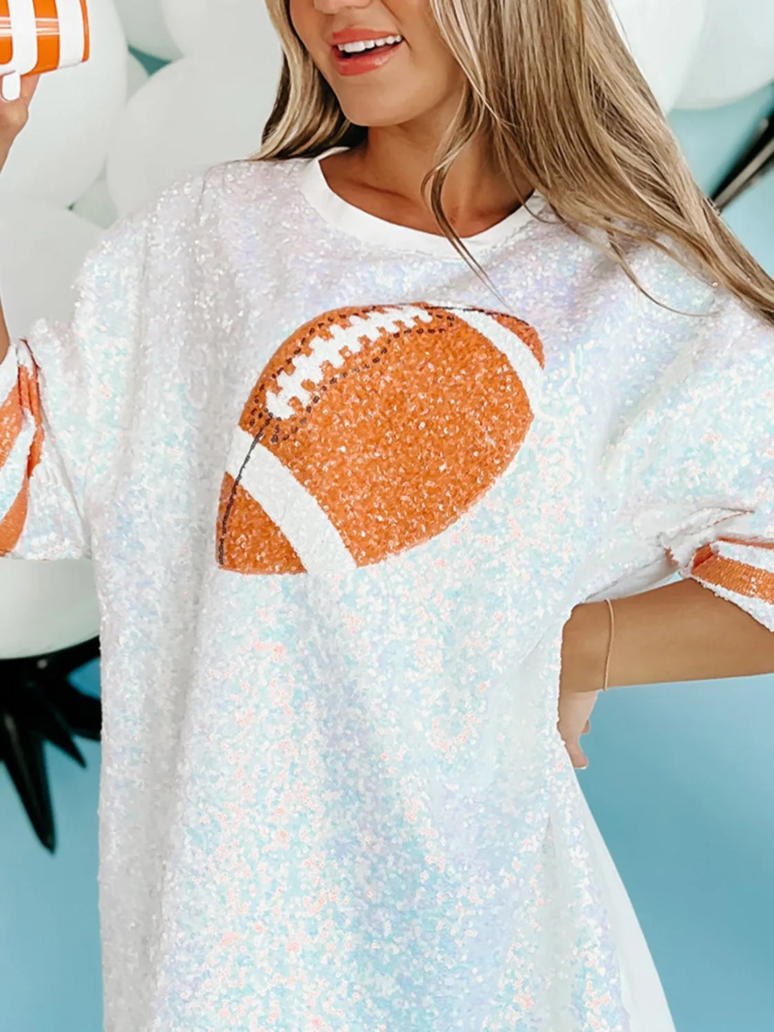 Sequin Football Round Neck Half Sleeve Oversize Top sold by Charming Charlie product image thumbnail 3