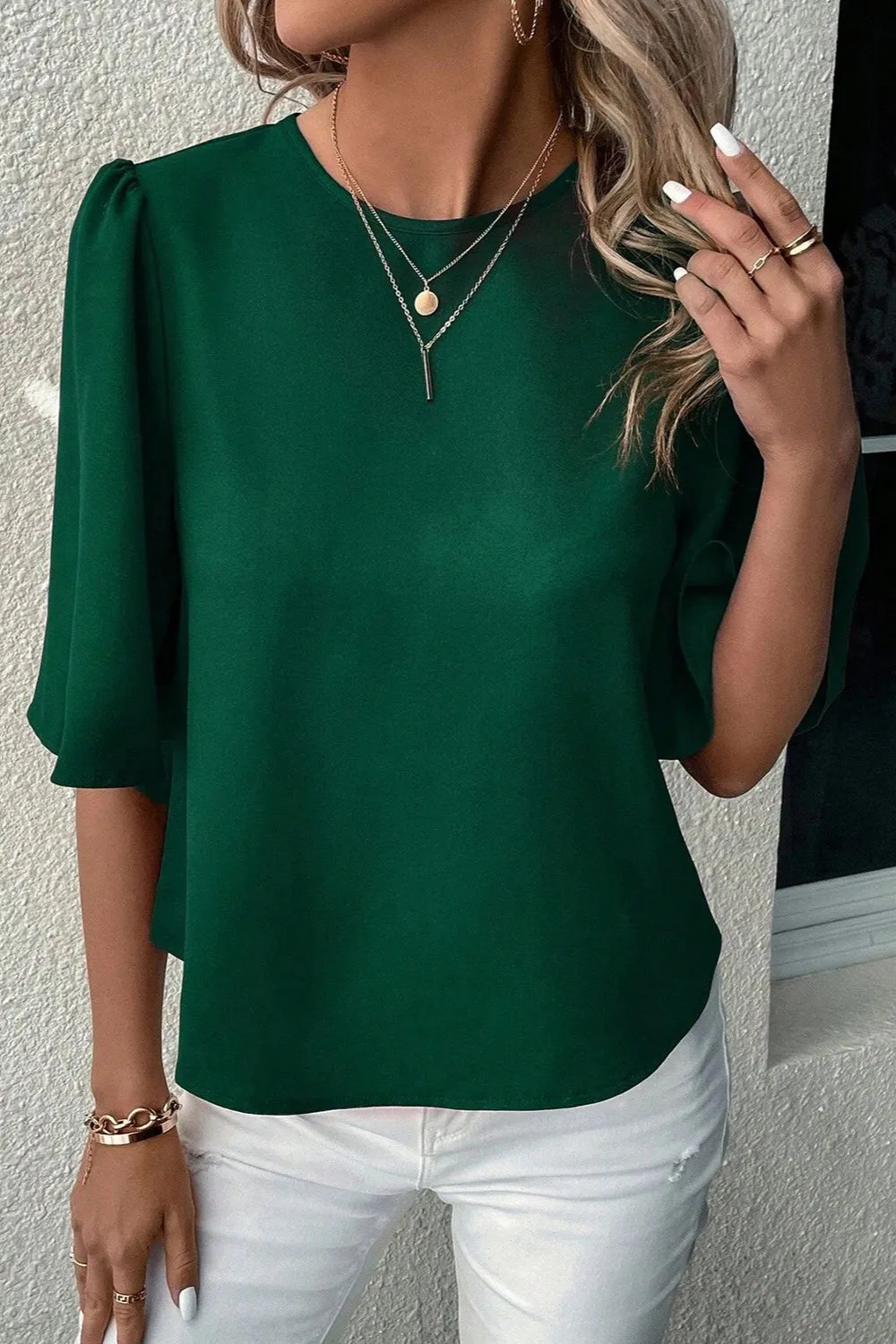 Round Neck Half Sleeve Blouse sold by Charming Charlie