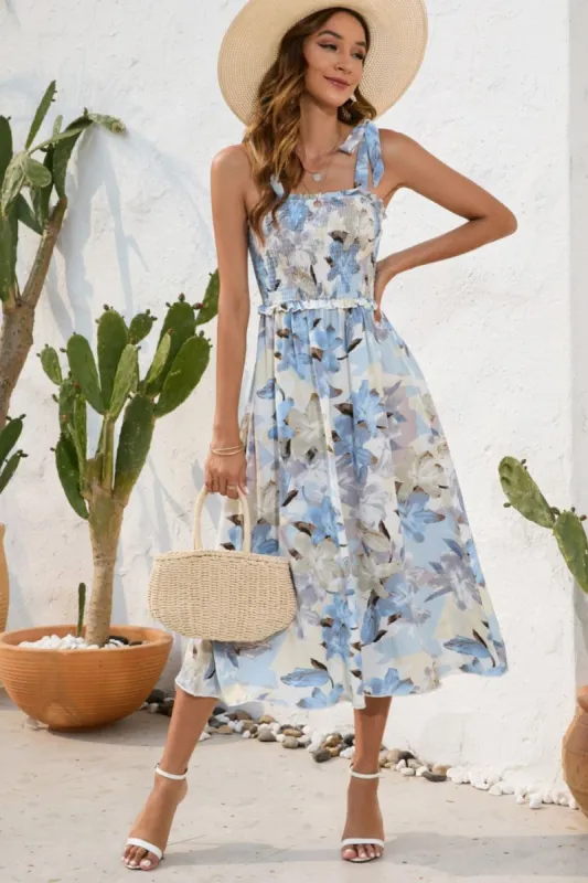 Smocked Printed Square Neck Midi Dress sold by Charming Charlie