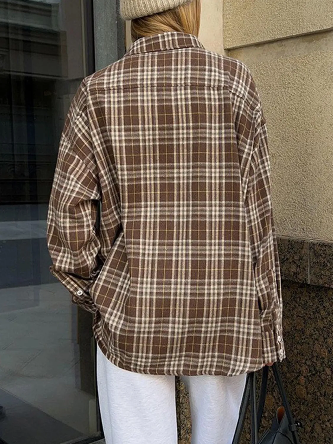 Pocketed Plaid Button Up Shacket sold by Charming Charlie product image thumbnail 3