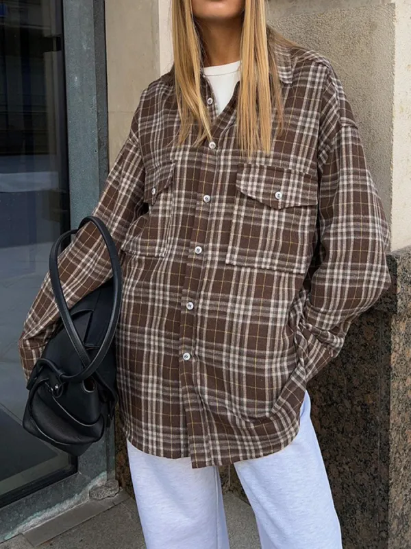 Pocketed Plaid Button Up Shacket sold by Charming Charlie