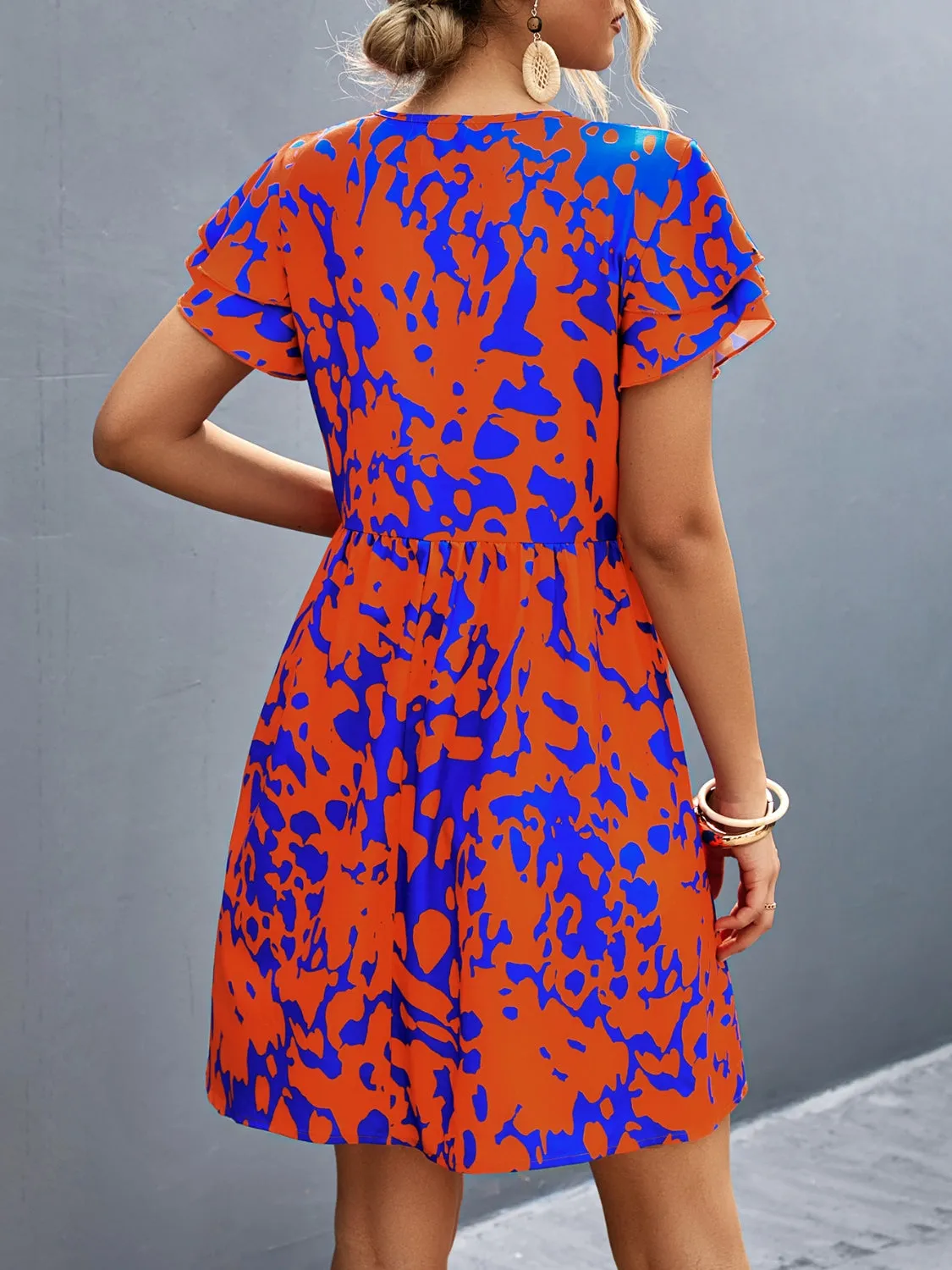 Ruffled Printed V-Neck Short Sleeve Mini Dress sold by Charming Charlie product image thumbnail 2