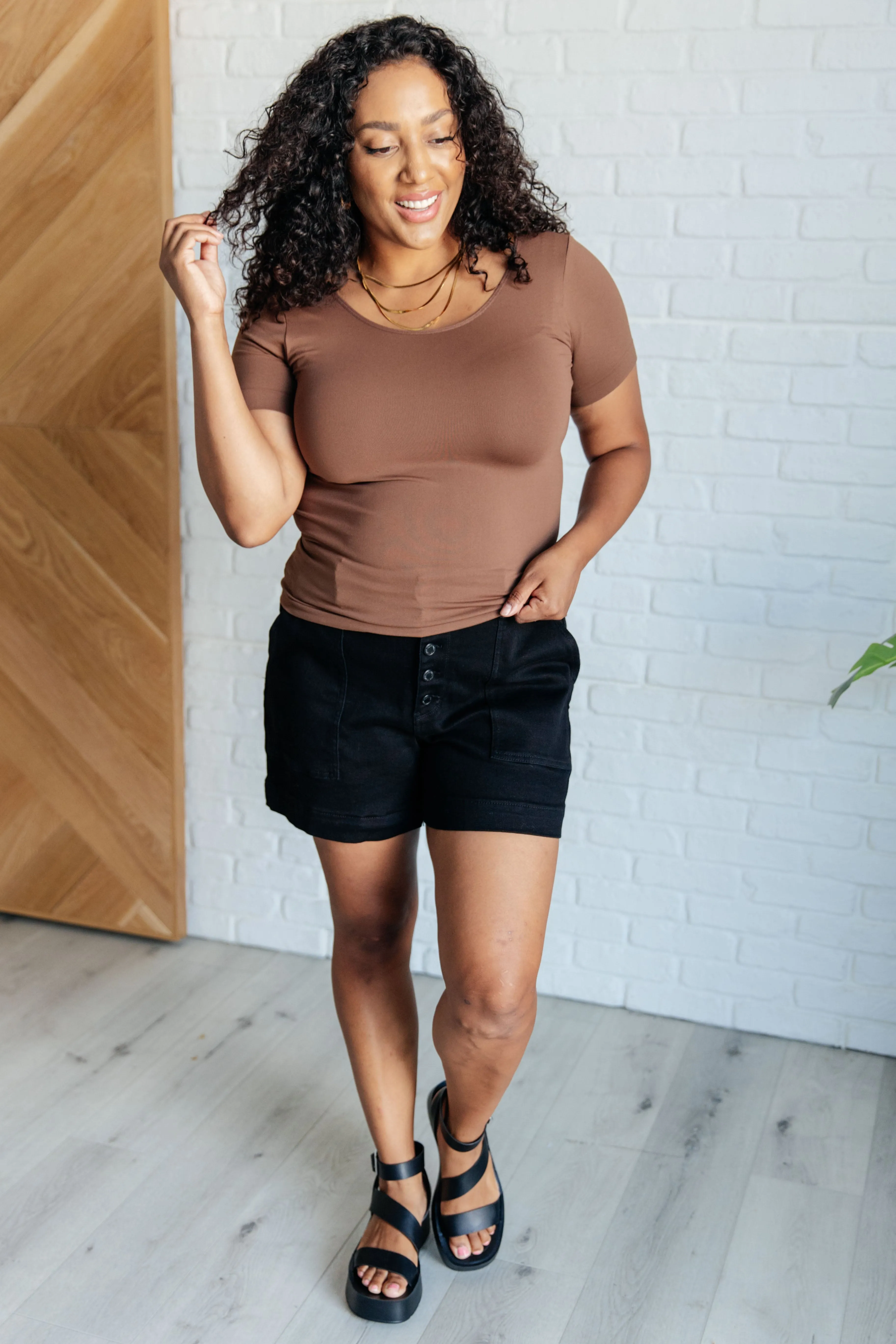 Everyday Scoop Neck Short Sleeve Top in Coffee sold by Charming Charlie product image thumbnail 3