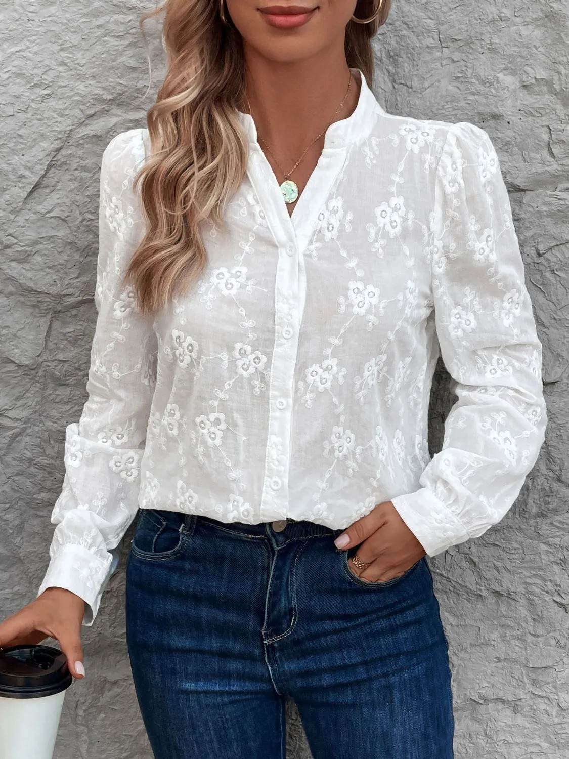 Notched Long Sleeve Shirt sold by Charming Charlie product image thumbnail 4