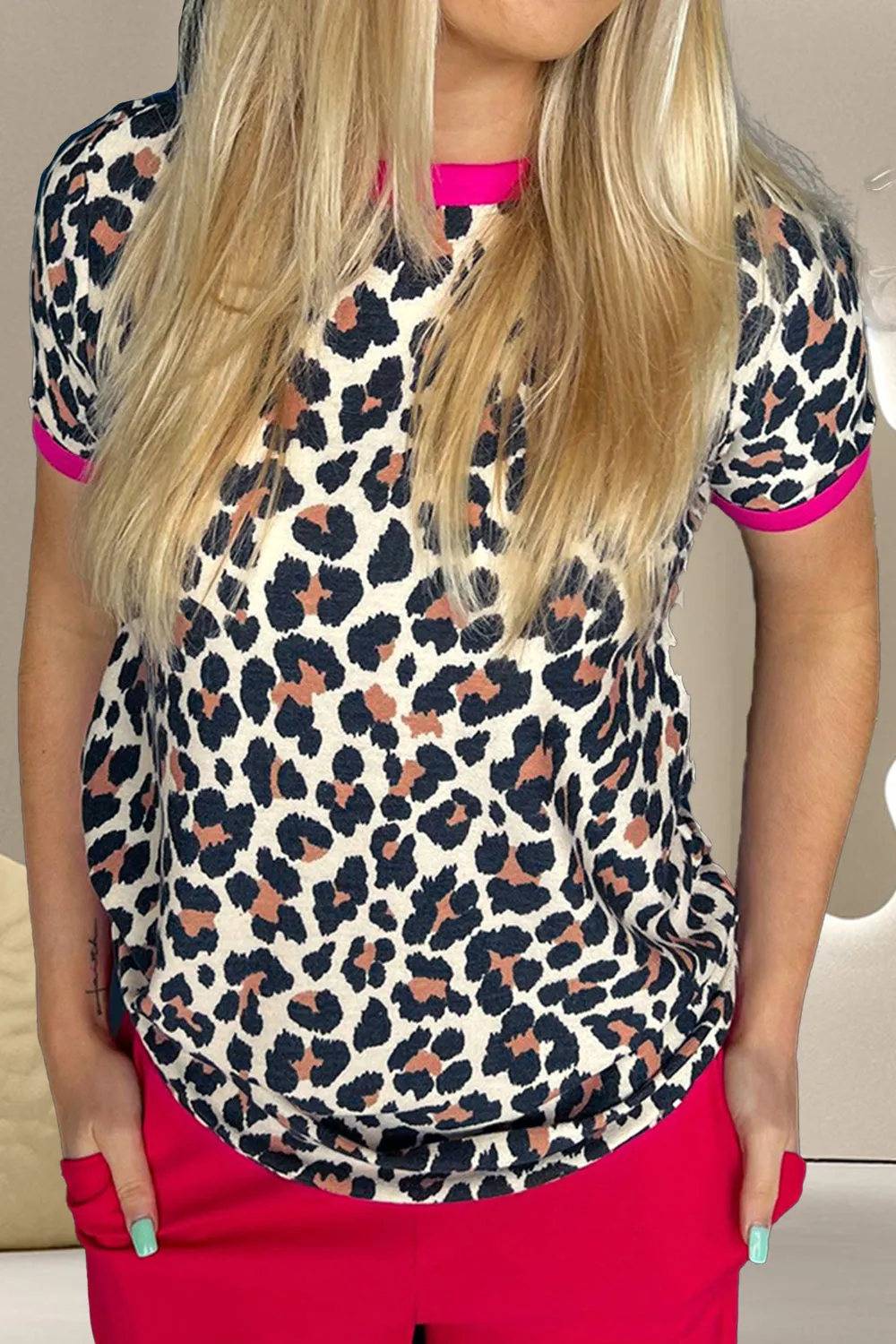 Leopard Round Neck Short Sleeve T-Shirt sold by Charming Charlie