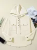 Drawstring Half Button Long Sleeve Hoodie sold by Charming Charlie