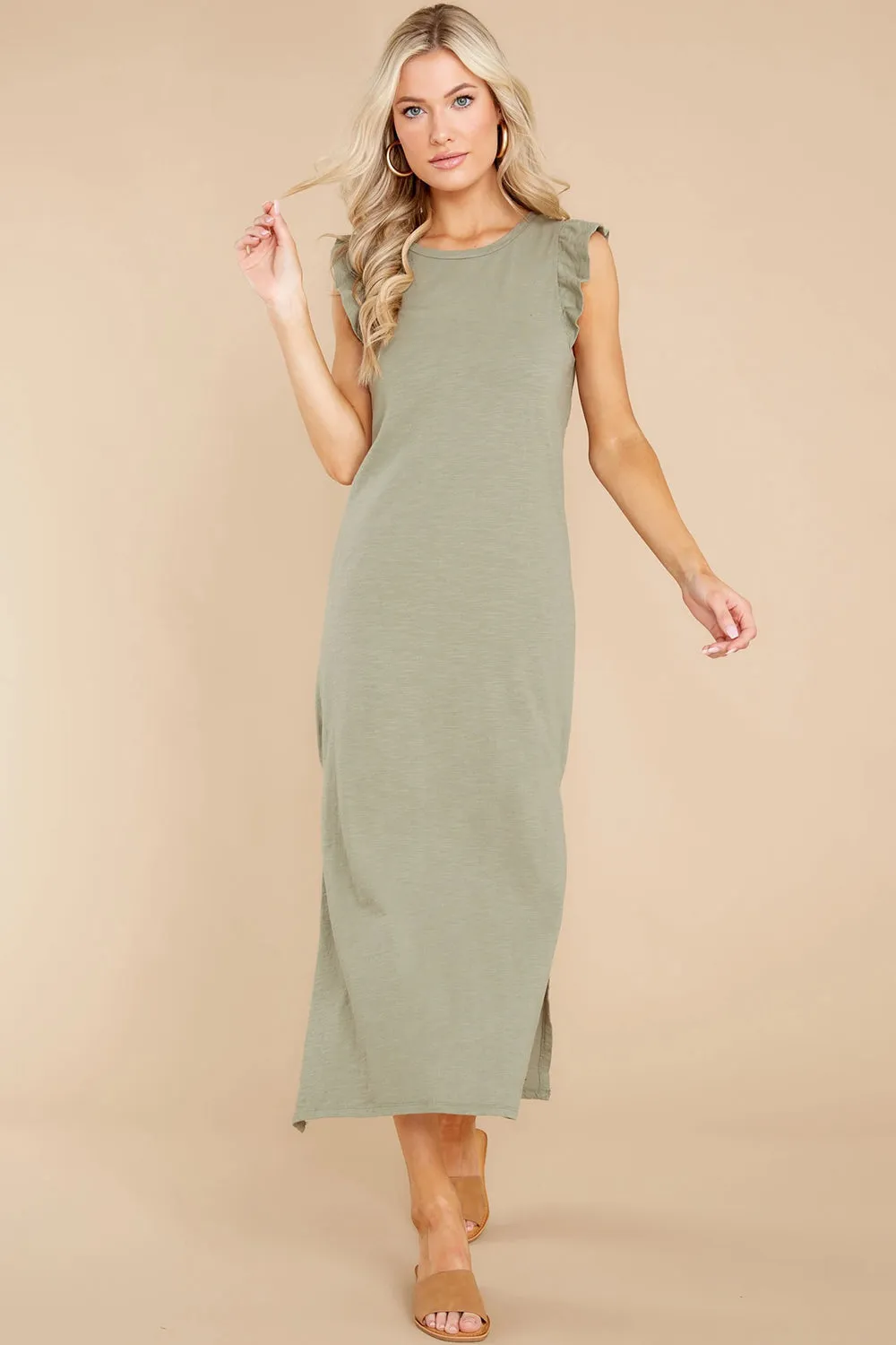 Ruffled Slit Round Neck Cap Sleeve Dress sold by Charming Charlie
