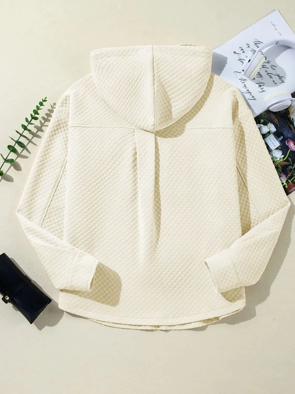 Drawstring Half Button Long Sleeve Hoodie sold by Charming Charlie product image thumbnail 4