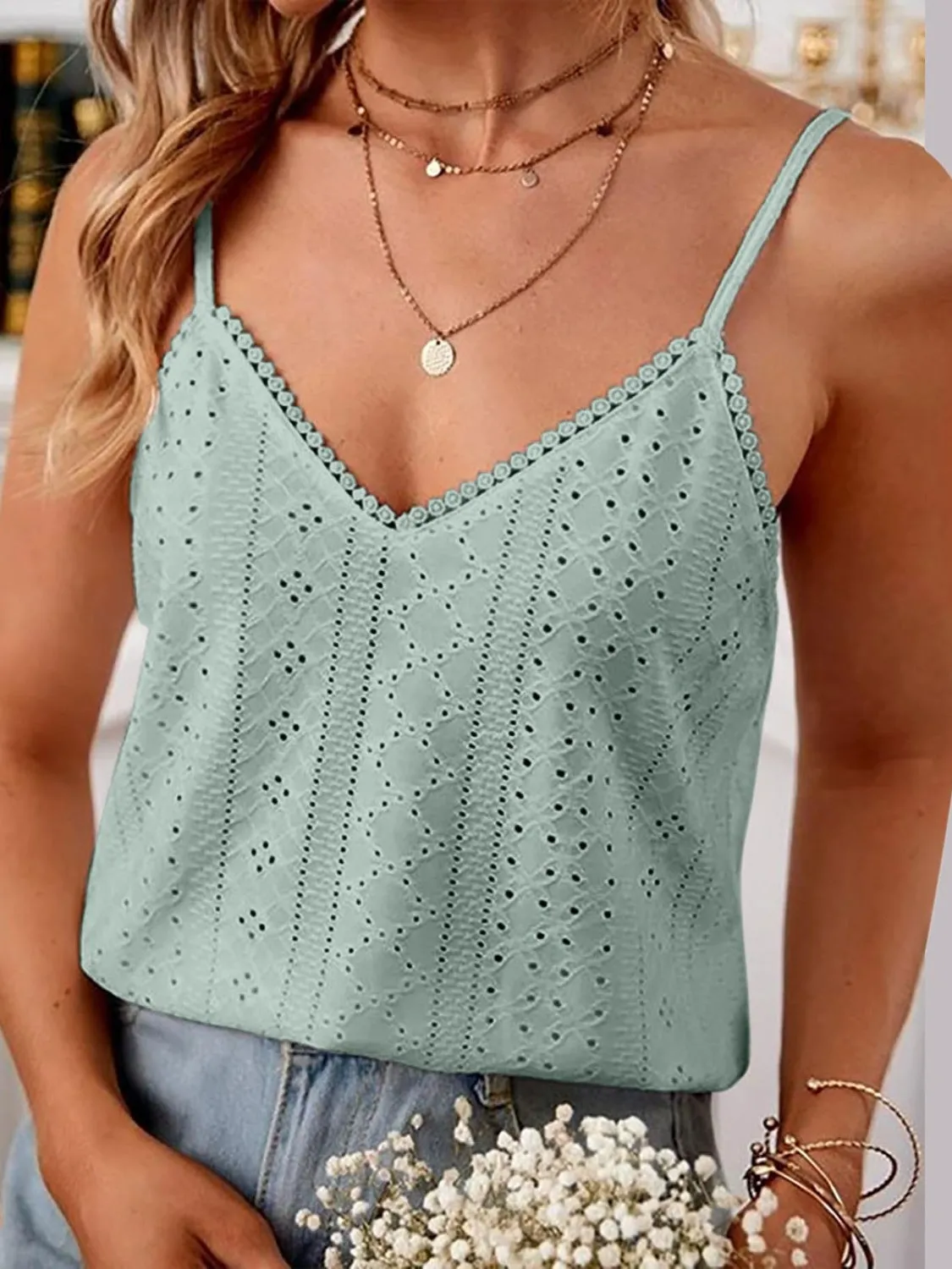 Eyelet Lace Detail V-Neck Cami sold by Charming Charlie product image thumbnail 4