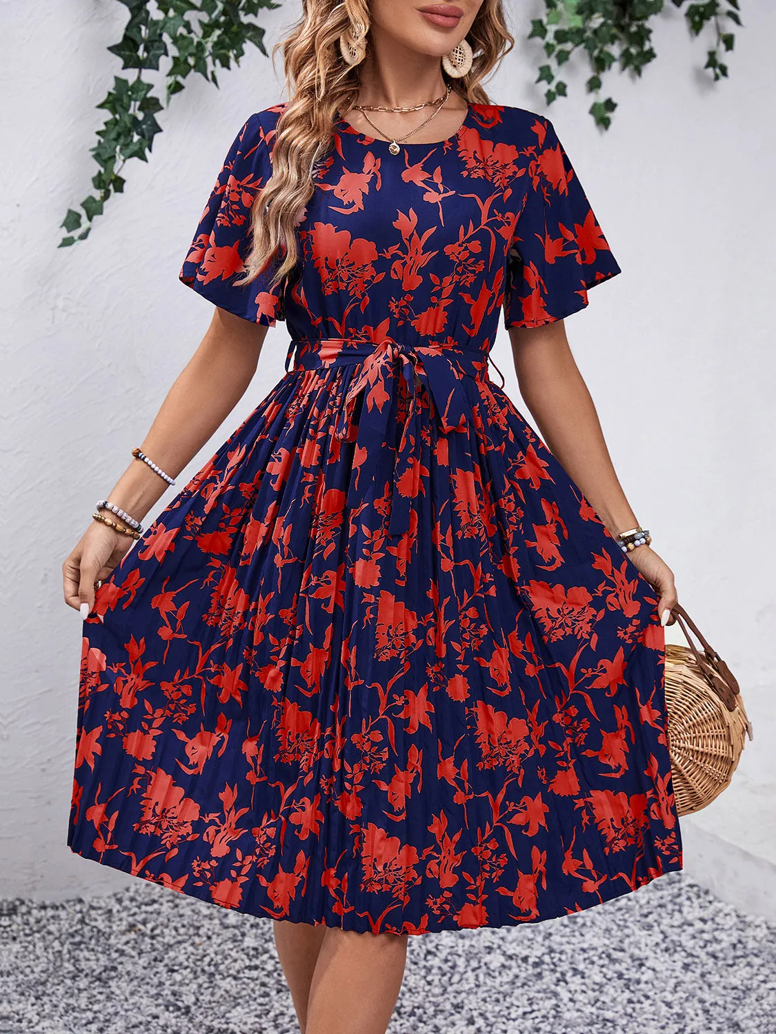 Printed Round Neck Short Sleeve Dress sold by Charming Charlie