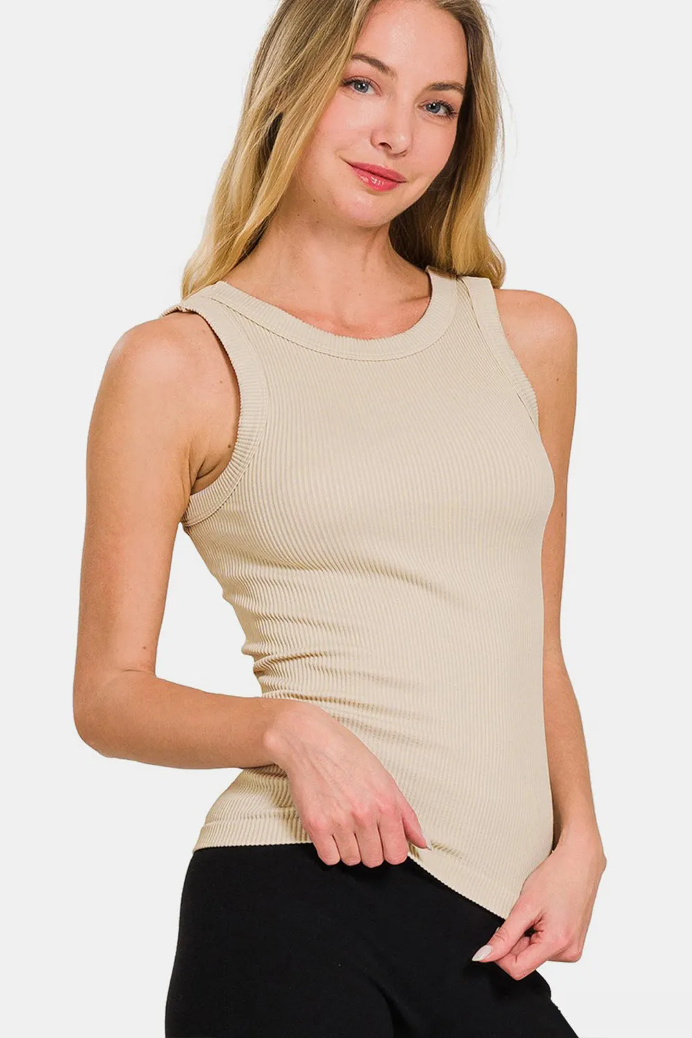 Zenana 2 Way Neckline Washed Ribbed Tank sold by Charming Charlie