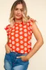 Haptics Round Neck Ruffled Floral Contrast Knit Top sold by Charming Charlie