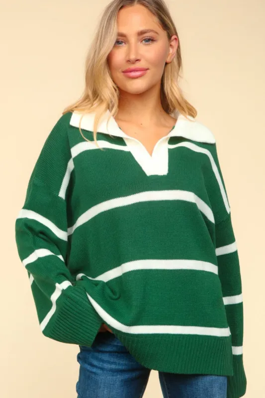 Haptics Collared Neck Striped Contrast Sweater sold by Charming Charlie