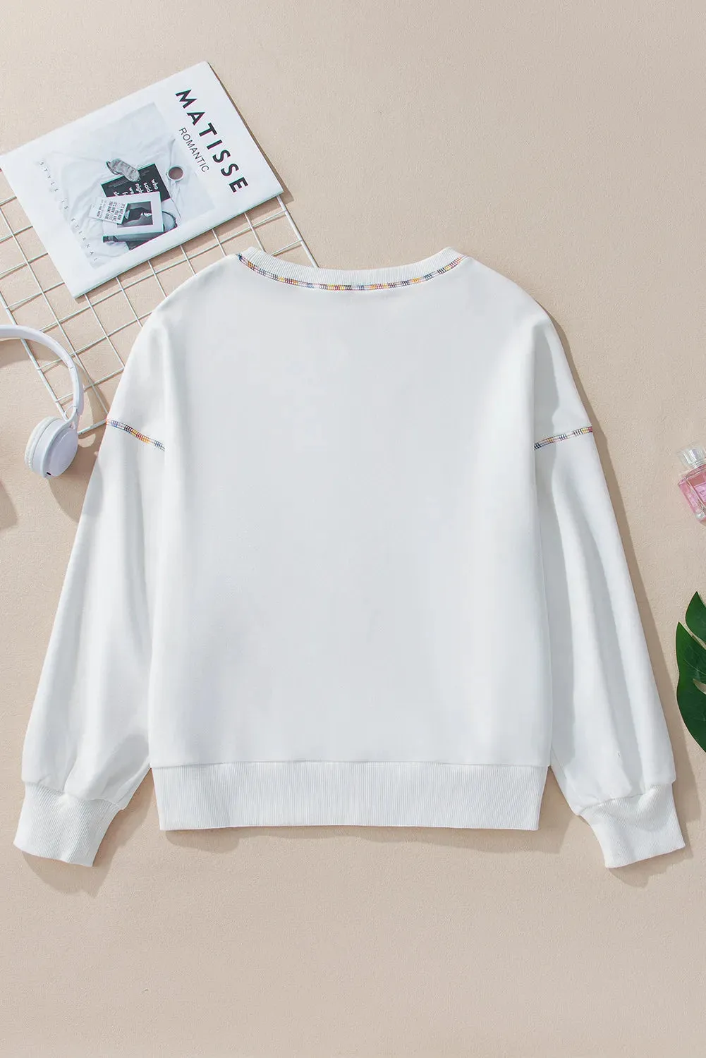 Rainbow Trim Round Neck Long Sleeve Sweatshirt sold by Charming Charlie product image thumbnail 4