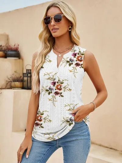 Eyelet Printed Notched Tank sold by Charming Charlie